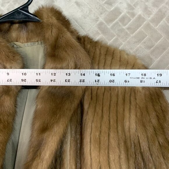 Womens L Mink Fur Coat Brown With Tassel Belt Ribbed Corded Short Length - Picture 11 of 16